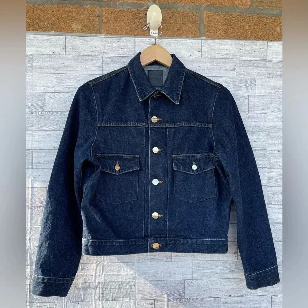Goldsign The Pleat Cropped Denim Jacket size medium